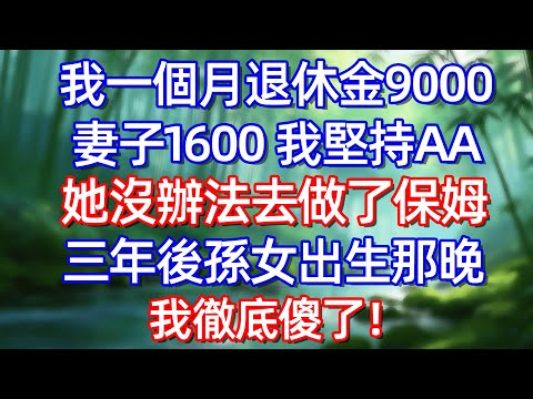 我一個月退休金9000 妻子1600 我堅持AA 她沒辦法 去做了保姆 三年後孫女出生那晚我徹底傻了!#情感故事 #生活經驗  #為人處世  #老年生活#故事