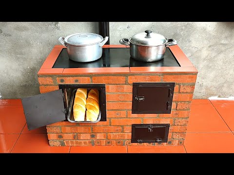 multifunctional wood stove with red brick and cement