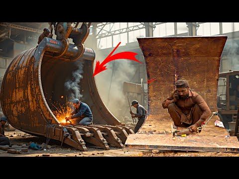 Amazing Process Of Making Excavator Bucket From Old Iron Sheets With Skillful Young Mans