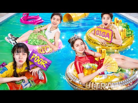 ¡Pobre Vs Rico Vs Giga Rico Vs Ultra Rico En La Piscina! ¿Quién Recibirá La Mejor Atención?