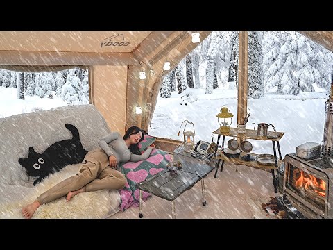 CAMPING IN HEAVY SNOW and BLIZZARD WITH INFLATABLE TENT ❄️ CAMPING ASMR . HOT TENT .