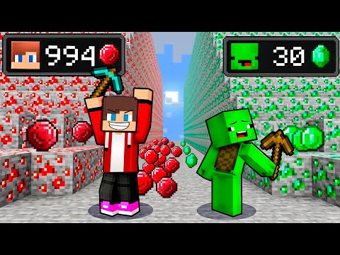 JJ vs Mikey: RUBY vs EMERALD Mine Battle in Minecraft - Maizen