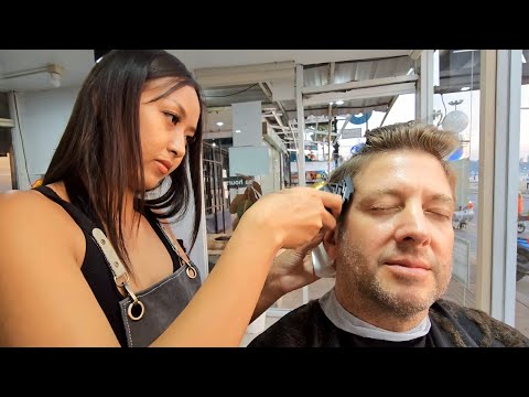 💈Lady Barber Cherry's HAIRCUT & SHAVE 🍒 (the ASMR Sounds will PUT YOU TO SLEEP) Pattaya, Thailand 🇹🇭