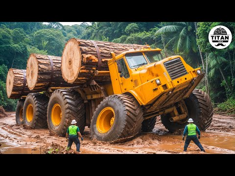 Extreme Dangerous Big Logging Wood Truck Driving Skill | Fastest Chainsaw Cutting Tree Machines #38