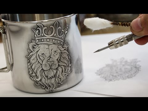 Drawing on thin metal. Detailed engraving with simple tools