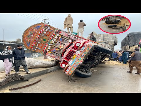 Truck Loses Control in Rain Front Suspension Damaged Tire Blows Out, Mechanic Fixes in Emergency