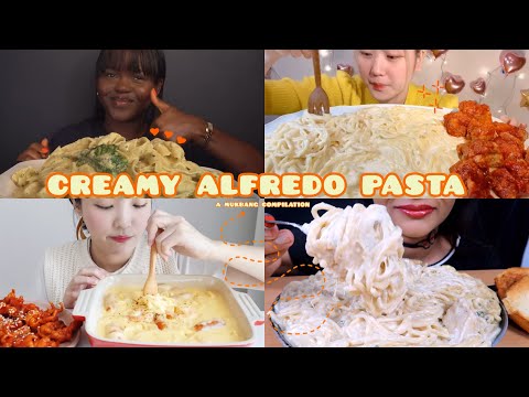 Creamy Alfredo pasta Mukbang compilation 🍝 Big, saucy bites(asmr)