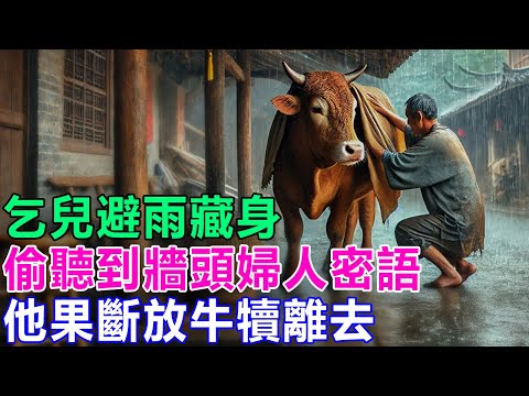 民間故事：乞兒避雨藏身，偷聽到牆頭婦人密語，他果斷放牛犢離去