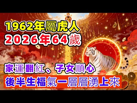 1962年屬虎人：2026年64歲「猛虎再抬頭」，家運翻紅、子女順心，後半生福氣一層層湧上來 | 老李說運勢  #生肖虎 #屬虎人 #1962年屬虎人#2026年運勢 #2026生肖運程 #丙午馬年