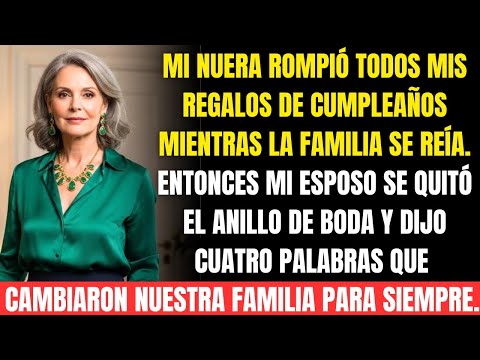 Mi nuera destrozó mis regalos y todos se burlaron…hasta que mi esposo se quitó el anillo y dijo…