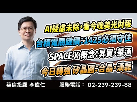 20251217 李偉仁 金牌操盤手AI疑慮未除，看今晚美光財報。台積電關鍵價：1425必須守住。SPACE X 概念：昇貿，華通。今日轉強 矽晶圓：合晶，漢磊。