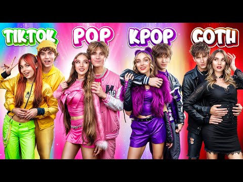 KPop vs TikTok vs Pop vs Rock Couple! One Color Challenge for Couples