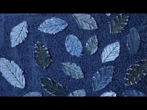 "Volumetric Leaves" Denim Blank. Applique. Quilting.
