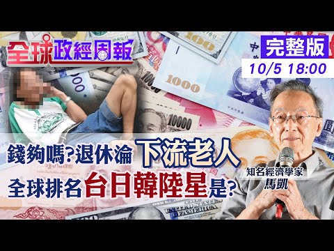 【全球政經周報】台灣退休金排名!對決亞洲國家3指標一項最低分 奪冠國家為何贏北歐?法國延65歲退休掀暴動與壽命有關 日本很多老人在工作原因20251005 @中天財經頻道CtiFinance