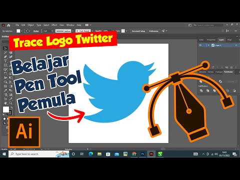 Belajar trace logo Twitter menggunakan pen tool l Basic pen tool l Adobe Illustrator Tutorial