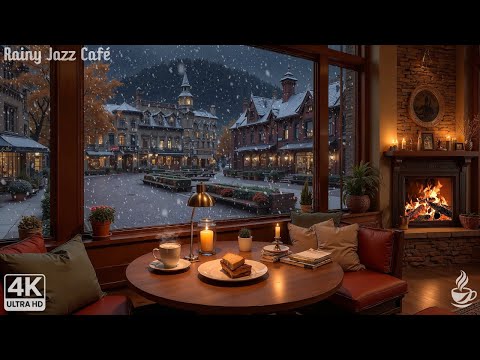 Winter Jazz Bossa Nova ☕ Cozy Coffee Shop & Fireplace Sound | Relax Work Background