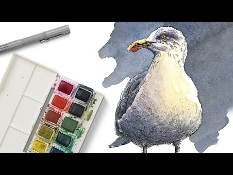 INK and WATERCOLOR - Seagull