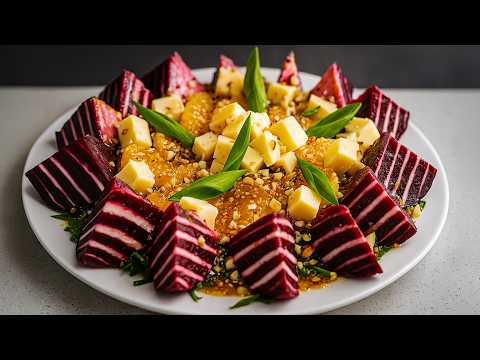 Bright beet salad with greens, cheese and orange 🍊🧀