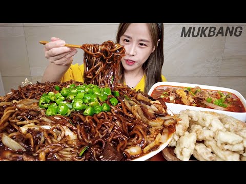 SUB) SPICY JJAJANGMYEON NOODLES & JJAMPPONGTANG SOUR FIRED PORK REAL SOUND ASMR MUKBANG