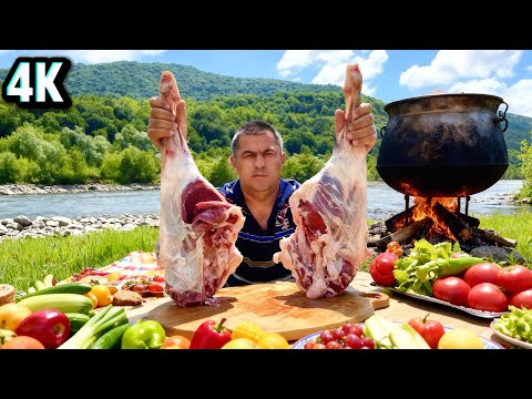 A DISH THAT CONQUERED MILLIONS OF HEARTS. khashlama in a cauldron on a fire