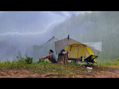 AMAZING HEAVY RAIN STORM AND THUNDER ⛈️ RELAXING CAMPING IN THE HEAVY RAIN SOUNDS