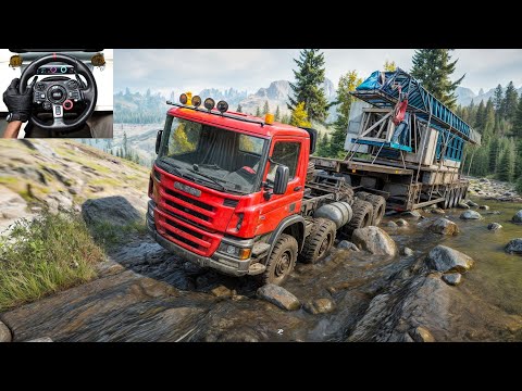 Alces C400 Hauling a Massive Crane Through Muddy Terrain | SnowRunner | Logitech G29 | #1070