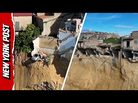 MASSIVE Landslide Leaves Cars, Homes Dangling Off Cliff in Sicily