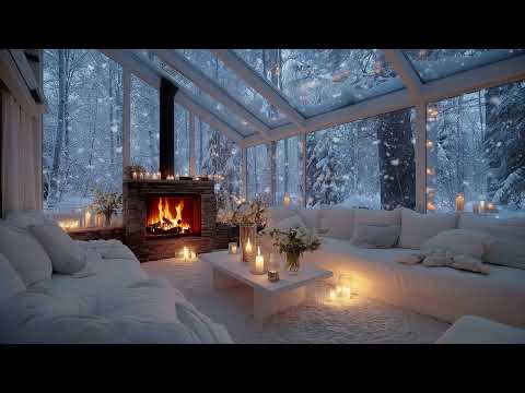 😴🎶 Tranquil Winter Lounge Piano | Fireplace Ambiance & Snowy Night for Deep Sleep, Focus & Study