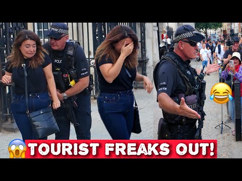 Clueless Tourist FREAKS OUT When Police SNEAKS Up During Changing of the Guards – HILARIOUS!😆