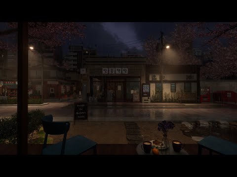 A Rainy Spring Night in a Nostalgic Cherry Blossom Alley | Rain Sounds, White Noise