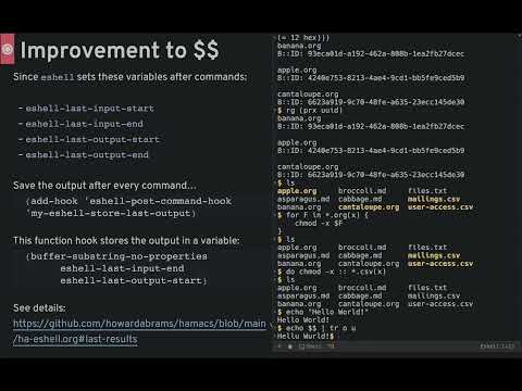 EmacsConf 2022: Top 10 reasons why you should be using Eshell - Howard Abrams (he/him)