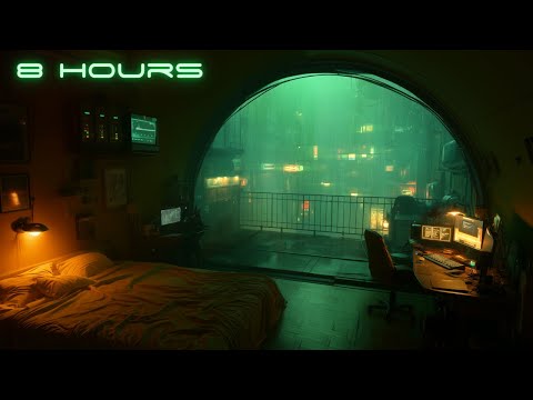 Blade Runner Hideout: Focus & Sleep Ambience with Rain | Cyberpunk Bedroom In The City | NO ADS