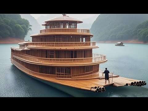 Challenge to build a super large and luxurious house on the water using only bamboo!