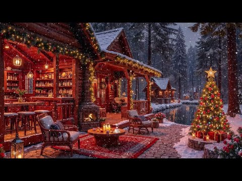 Cozy Christmas Porch Ambience🎄Relaxing Winter Jazz Music & Fireplace Crackle for Study, Chill