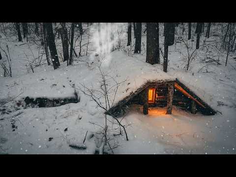 Cozy Winter in a Wilderness Cabin | Making a Sink from a Log & New Year's Eve