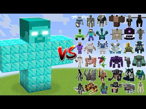 Diamond Herobrine vs All Minecraft Bosses,Wither Storm,Warden - Minecraft Mob Battle