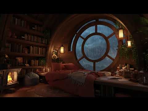 Cozy Reading Nook Ambience with Gentle Night Rain & Fireplace (3 Hours)
