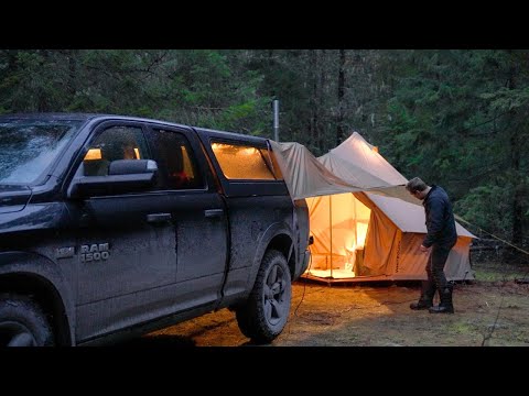A Rainy Night of Luxury Bell Tent Truck Camping | Relaxing ASMR | Sounds of Nature and Camping