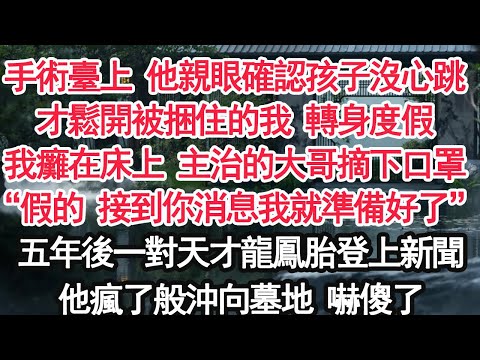 手術臺上 他親眼確認孩子沒了心跳才鬆開被捆住的我 轉身度假我癱在床上 主治的大哥摘下口罩“假的 接到你消息我就準備好了”五年後一對天才龍鳳胎登上新聞他瘋了般沖向墓地 嚇傻了【顧亞男】【大女主】【婚姻】