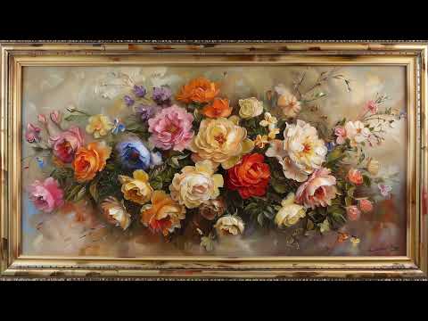 golden framed flower oil painting | TV art screensaver