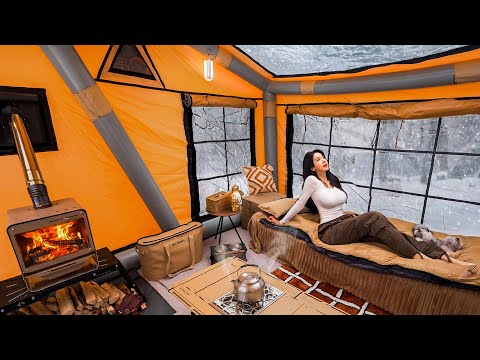 ❄️SNOW CAMPING WITH THE COMFORT OF HOME IN A NEW TENT