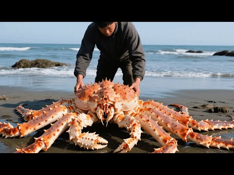 阿聪赶海捡到极品帝王蟹，展开能有1m长，一只卖1000太赚了！