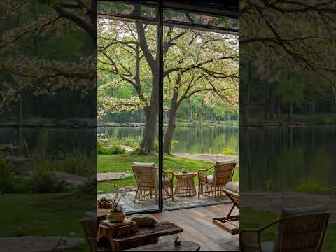 Positive Morning Jazz In Lakeside ☕🌺 Smooth Jazz Music at Sweet Spring Porch Ambience