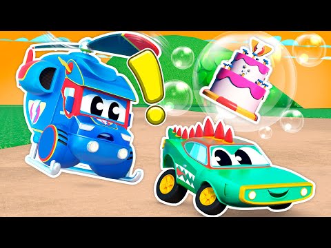 Super Helicopter and the Gravity Crocodile | SuperTruck | Chasing | Crocodile Car | Party