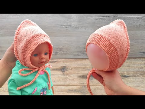 Чепчик от завязки до завязки спицами 🐭 Baby hat Tie-to-Tie knitting pattern