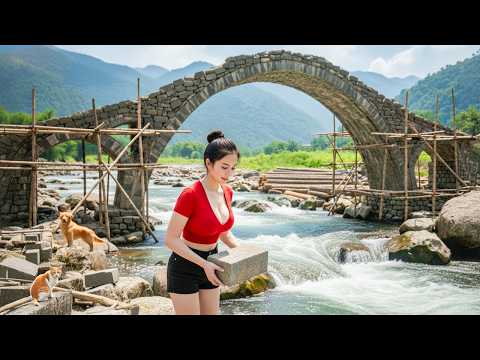 TIMELAPSE - Girl Builds Stone-Framed Wooden Bridge Over Flood in 30 Days