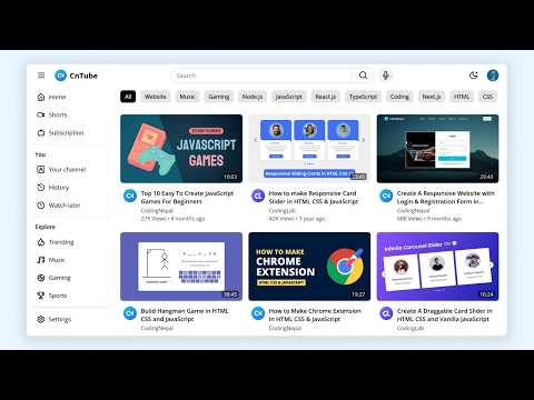 Build A YouTube Clone in HTML CSS & JavaScript | Website like YouTube in HTML CSS & JavaScript