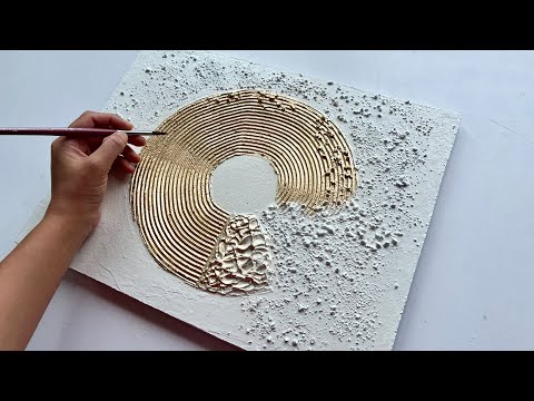 Modern Circle Texture Art | Spatula Techniques & Gold Leaf Art Tutorial | DIY Textured Wall Art