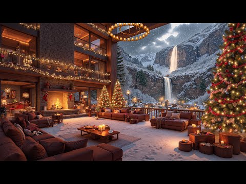 Warm Christmas Cabin Ambience🎄✨ Relaxing Jazz Music & Fireplace Crackling for Calm & Relax