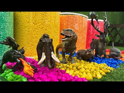 Aprende Nombres de Animales con Colores para Niños - Tiranosaurio Rex, Mamut y Reno en Jurassic Park